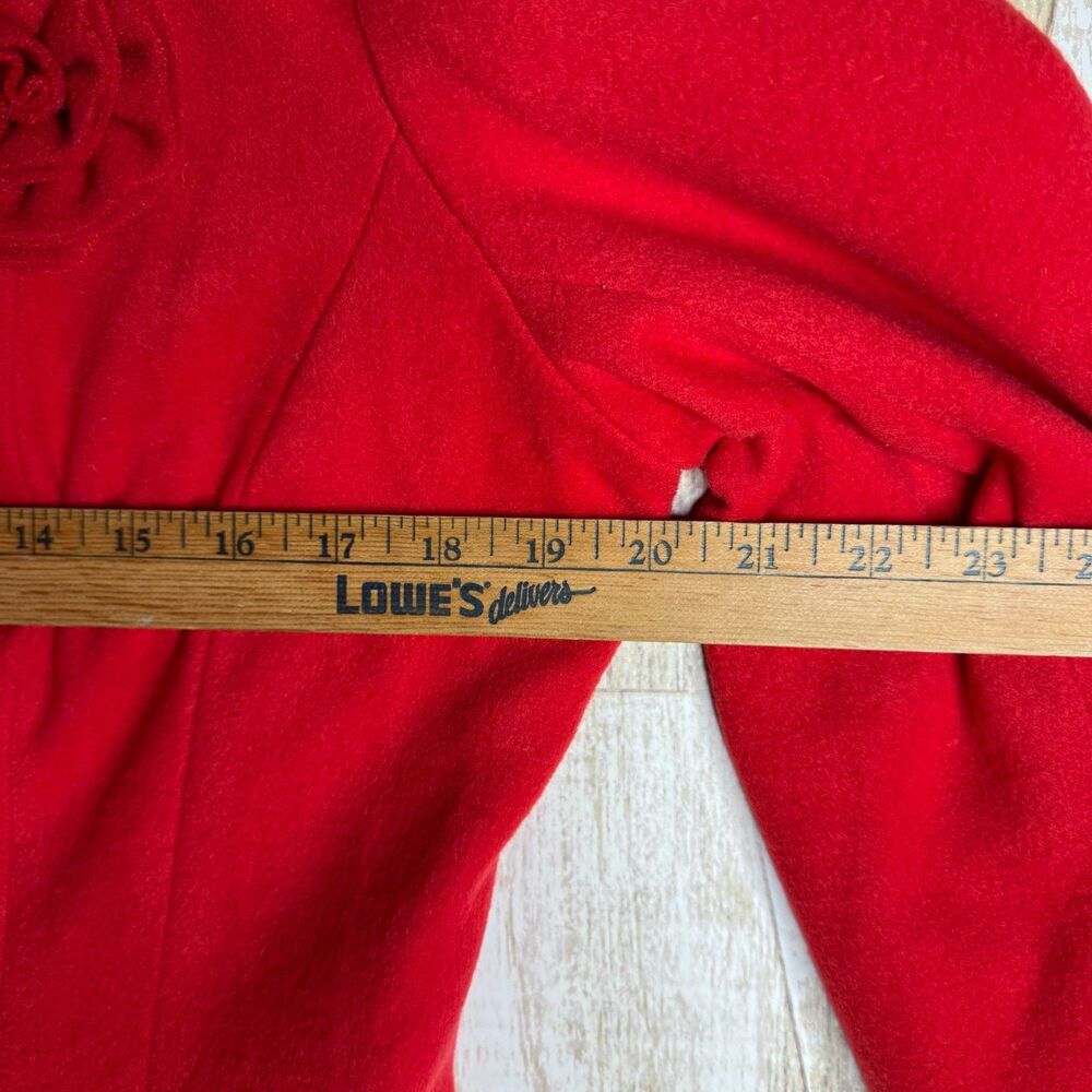Spense Blazer Suit Coat Pleated RUFFLE Floral ROSETTE RED Felt Jacket Size L - Picture 8 of 8